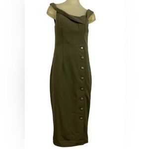 Elegant Olive Green Button-Down Dress, sz. M